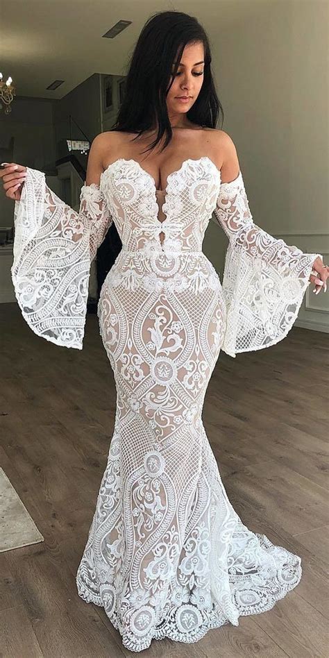 Beach Wedding Dress Lace Dress Flared Arms Lace Wedding Dress