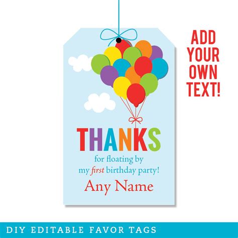 Editable Instant Download Balloons Favor Tags Editable Etsy