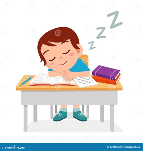 Happy Cute Little Kid Boy Sleep In Class Stock Vector Illustration Of