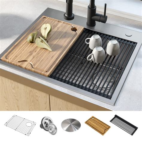 These sinks were designed to drop into the hole that is specifically sized and. KRAUS Kore Workstation Drop-In Stainless Steel 25 in ...