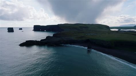 Iceland Black Sand Beach With Huge Waves At Reynisfjara Vik Aerial