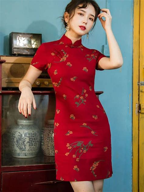 Floral Linen Modern Cheongsam Chinese Qipao Dress Qipao Dress