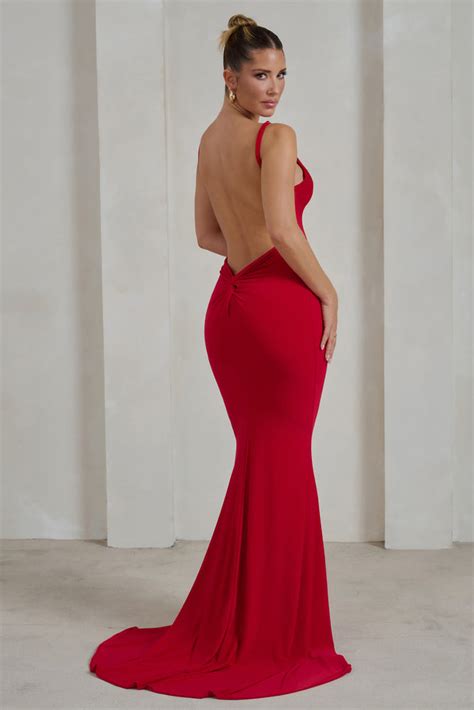 Endless Love Red Backless Knot Detail Fishtail Maxi Dress Club L