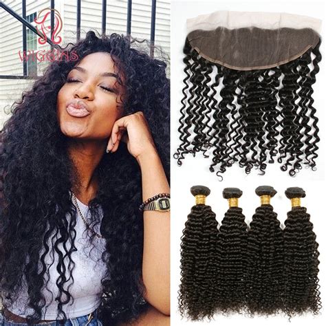 6a Full Frontal 13x4 Lace Frontal With Bundles Virgin Brazilian Kinky Curl With Closure 3 4pcs