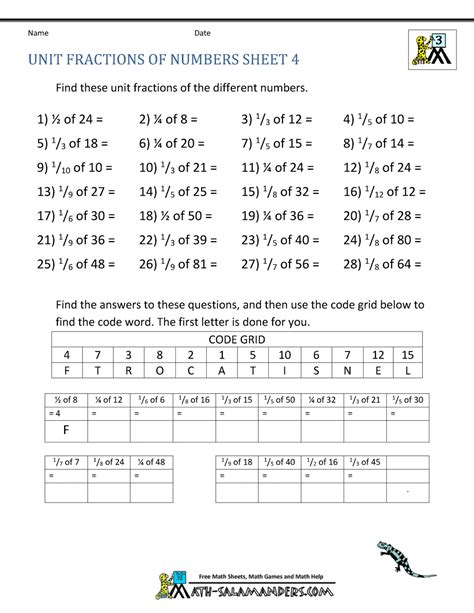 Find Unit Fractions Of Numbers And Quantities Worksheets