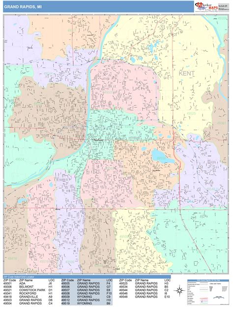 Grand Rapids Michigan Wall Map Color Cast Style By Marketmaps