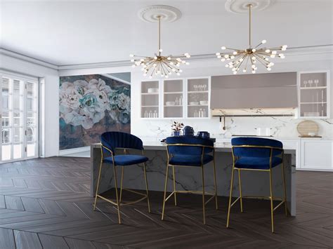 Ships free orders over $39. Padma Navy Blue Velvet Counter Stool - Set of 2 by TOV ...