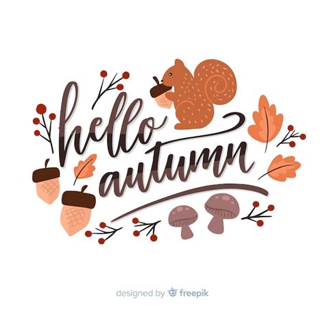 Hello Autumn Lettering With Leaves Vector Free Download