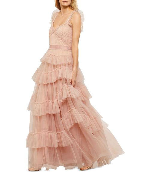 BCBGMAXAZRIA Eve Tiered Ruffled Tulle Maxi Dress In Pink Lyst