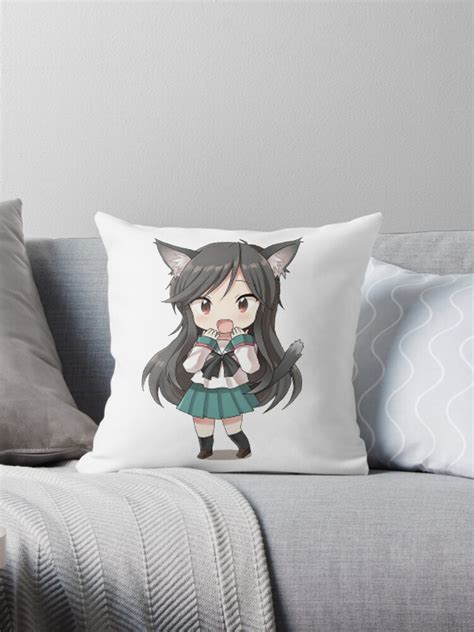 Anime Cat Girl Chibi Throw Pillow By Xithyll Redbubble
