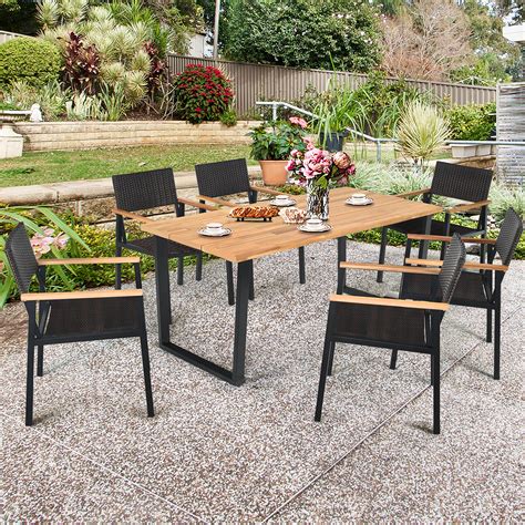 Gymax 7PCS Patio Garden Dining Set Outdoor Dining Furniture Set w ...