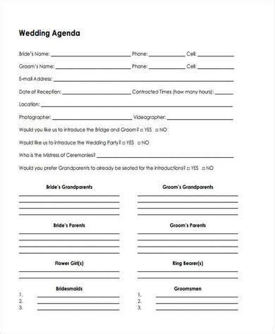 wedding agenda samples  templates   ms word