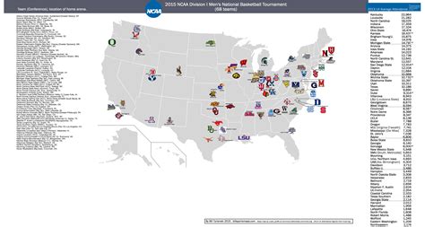 A Map Of The Location Of Each Team In This Years College Basketball