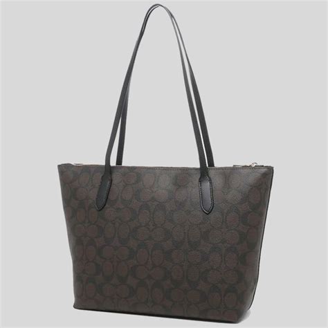 Coach Zip Top Tote In Signature Canvas 4455 Brown Black Lussocitta