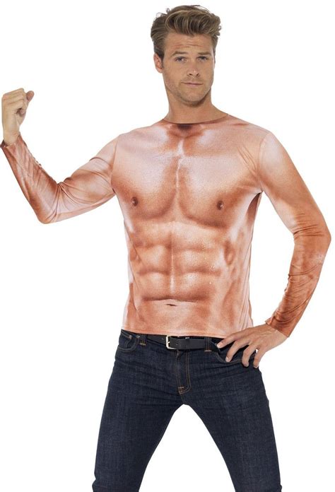 Realistic Muscles Mens Costume Top Fake Six Pack Print Shirt