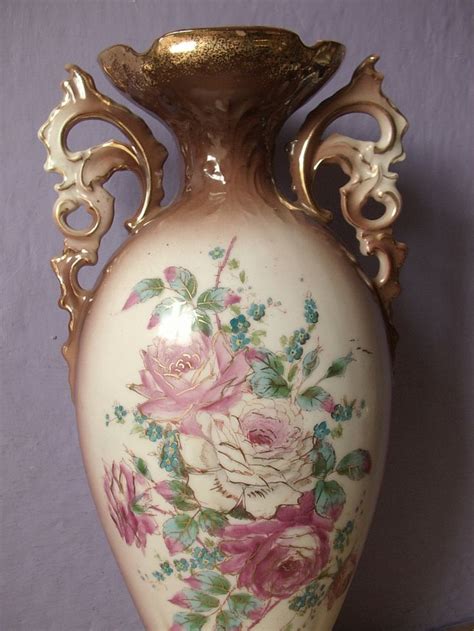 Antique 1890 S Victoria Carlsbad Austria Vase Pink Roses Vase Antique Porcelain Vase Antique