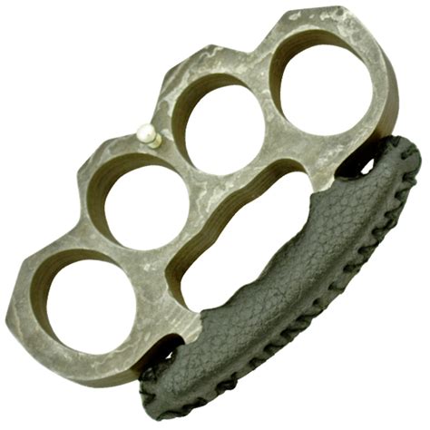 Damascus Steel Brass Knuckles Leather Padding