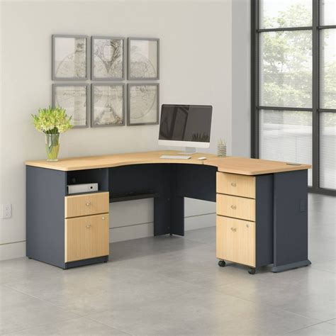 Access L Shaped Corner Desk With Pedestal And Mobile Pedestal In Beech