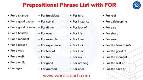 Prepositional Phrases With FOR Word Coach