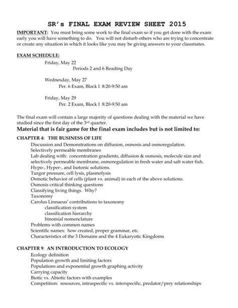 Final Exam Review Sheet 2007