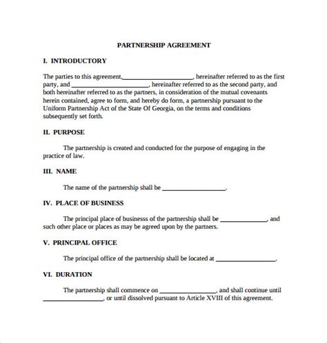 One Page Partnership Agreement Template Hq Printable Documents
