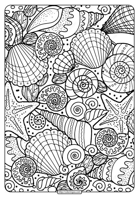 Coloring book/shells from the sea/adult coloring/shell coloring pages/shell greeting cards. Free Printable Seashells Pdf Coloring Page