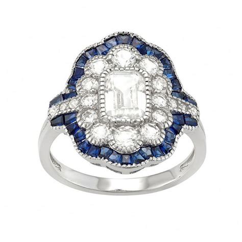 Sterling Silver Lab Created White And Blue Sapphire Scalloped Ring