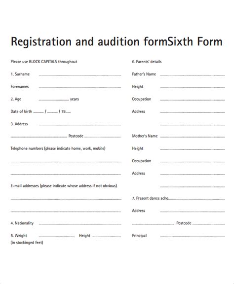 Free 7 Sample Audition Forms In Pdf Ms Word