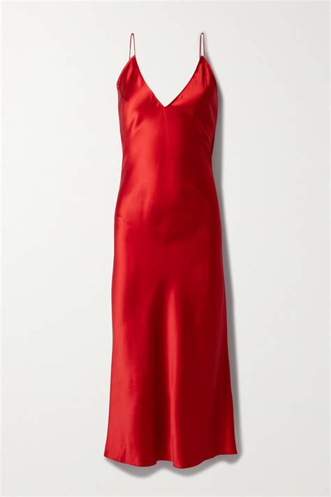 Fleur Du Mal Open Back Crystal Embellished Silk Satin Midi Dress In Red