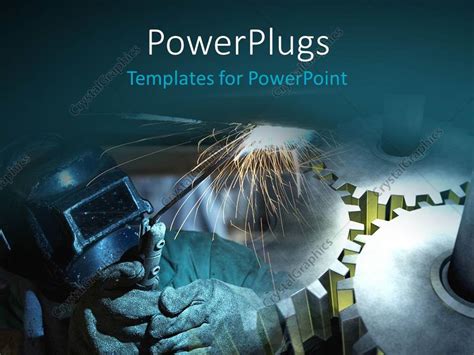 Powerpoint Template Welder Working At Shipyard With Gears In