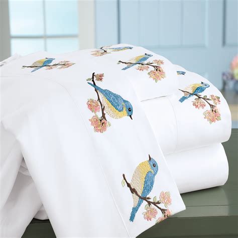 Blue Bird Embroidered Bed Sheet Set Collections Etc