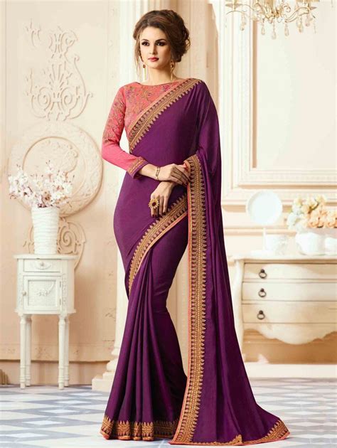 Purple Silk Saree With Embroidery Work Saree Designs Party Wear Sarees Silk Sarees