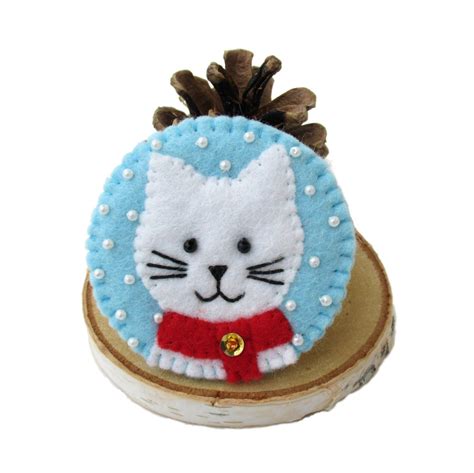 Cat Felt Brooch Pin Cat Jewellery Festive Christmas Cat Etsy