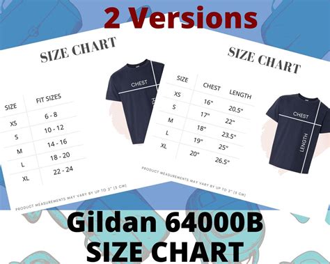 Gildan 64000b Size Chart Gildan Size Chart Gildan Mockup Etsy