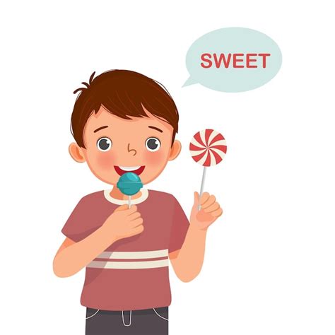Premium Vector Cute Little Boy Holding Lollipop Candy Showing Sweet