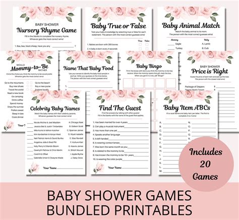 20 Blush Pink Floral Roses Baby Shower Games Baby Shower Games