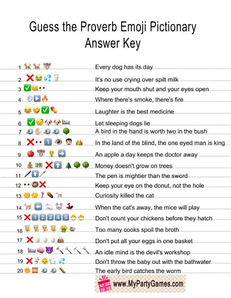 Free Printable Guess The Proverb Emoji Pictionary Quiz