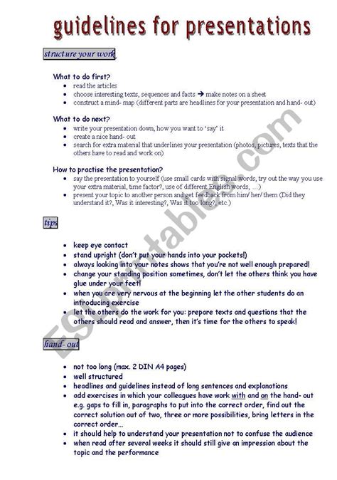 Guidelines For Presentations Esl Worksheet By Kibamango