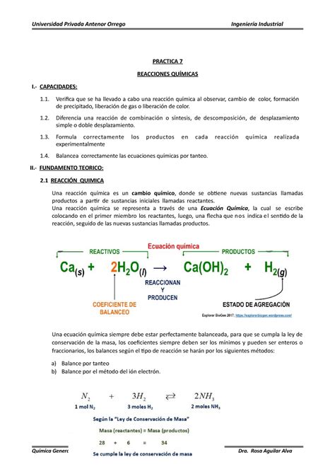 Practica 7 Reacciones Químicas PRACTICA 7 REACCIONES QUÍMICAS I