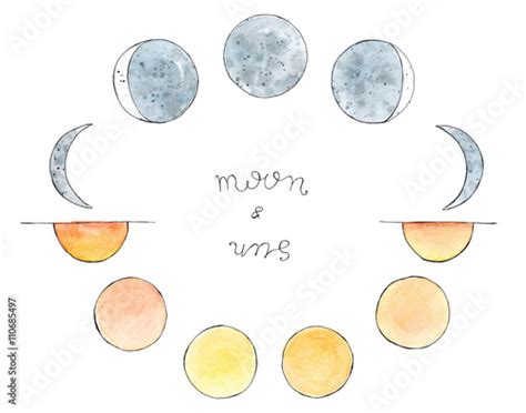 Watercolor Hand Drawn Art Sketch Of Moon And Sun Moon Phases The Sun
