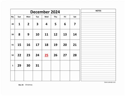 Free Download Printable December 2024 Calendar Large Space For