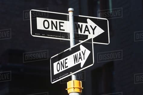 Close Up Of One Way Signs On Street Stock Photo Dissolve