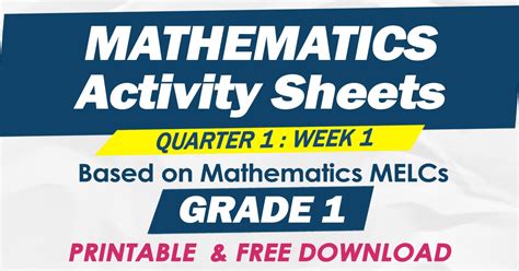Math Activity Sheet For Grade 1 Quarter 1 Week 1 Free Download