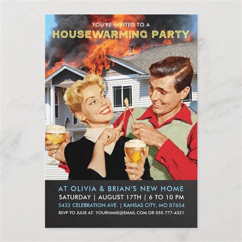Funny Housewarming Party Invitations On Fire Zazzle Housewarming
