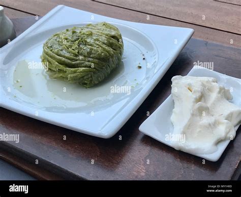 Turkish Dessert Pistachio Roll With Ice Cream Served At Restaurant
