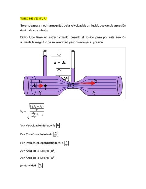 Tubo De Venturi Tubo De Venturi Se Emplea Para Medir La Magnitud De