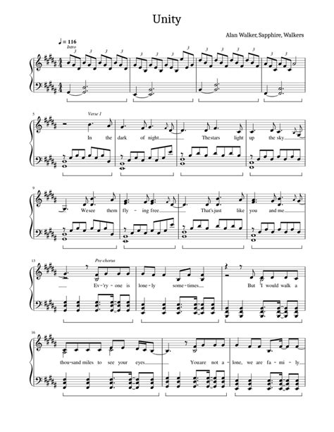 Unity By Alan X Walkers Sheet Music For Piano Solo