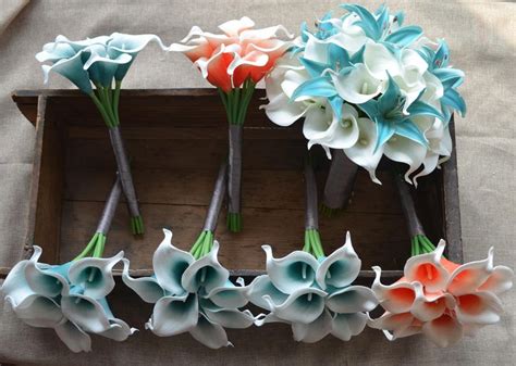 Teal Lilies White Calla Wedding Package Real Touch Flowers Etsy
