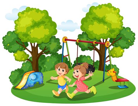 Two Kids Running In The Park 358798 Vector Art At Vecteezy