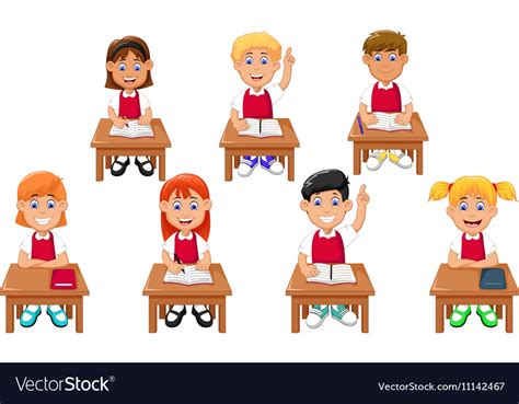 Funny Students Cartoon Learning Royalty Free Vector Image